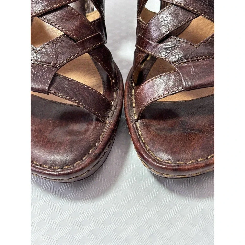 Born Womens Brown‎ Leather Wedge Sandals Shoes W6309 US Size 9 M/W EUR 40.5